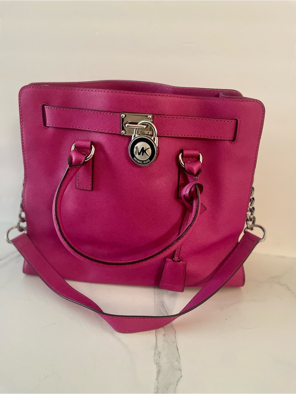 Michael Kors Fuchsia Leather Signature Lock Tote
